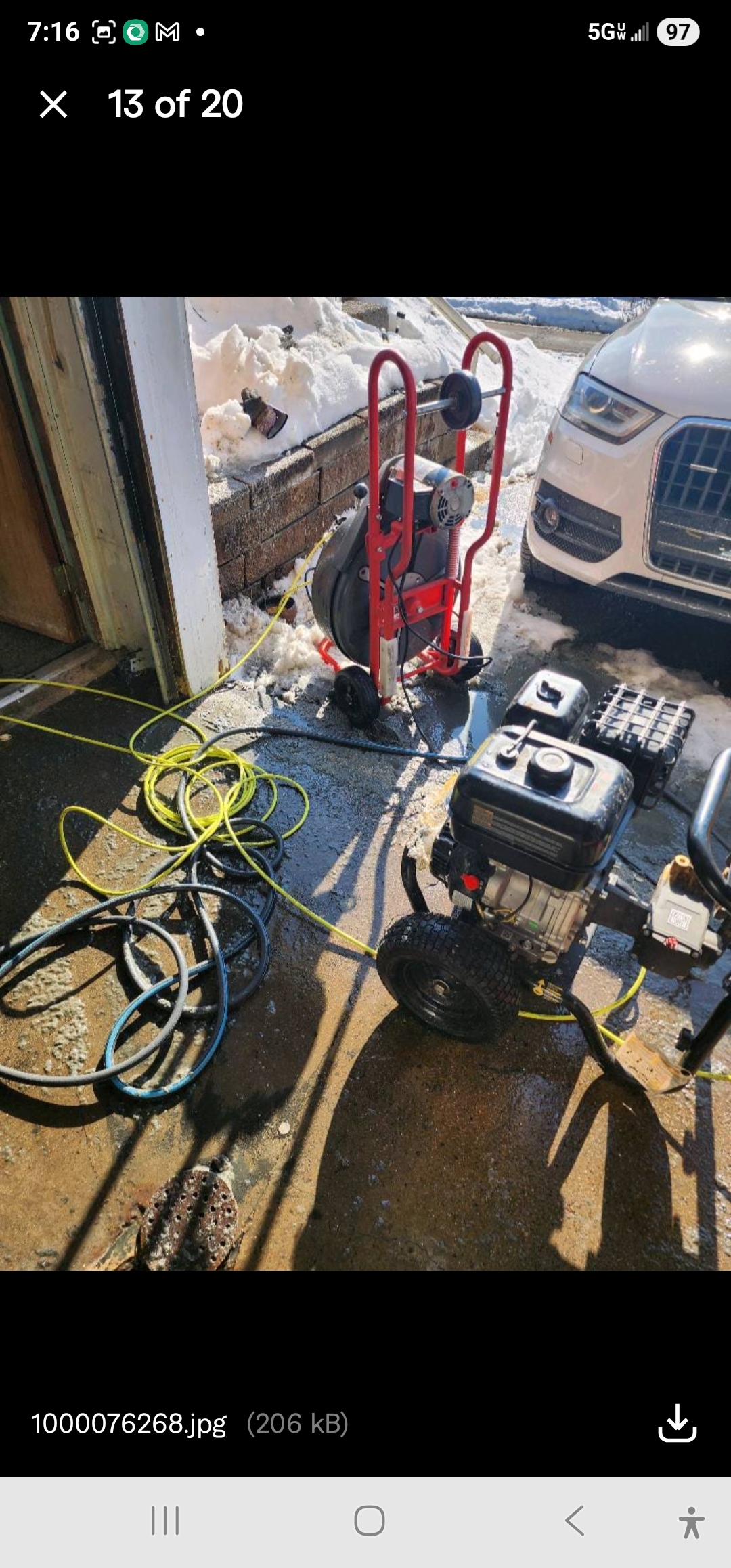 Hydro jetting machine and pressure washer setup for Pittsburgh drain cleaning service
