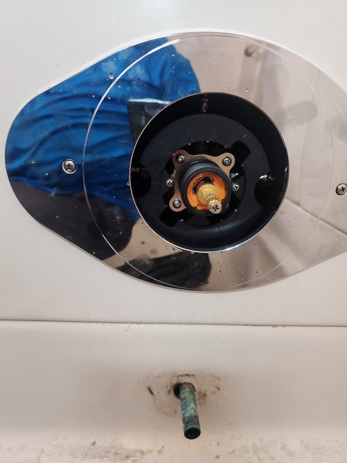 Shower valve trim removed to replace the cartridge